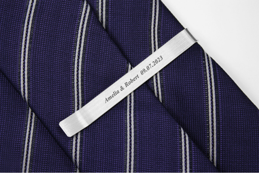 Personalized tie clip engraved with Maple Leaf symbol