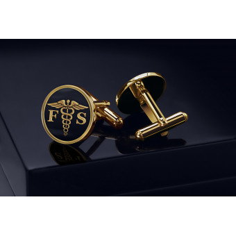 Personalized Gold-Plated Caduceus Cufflinks with Enamel