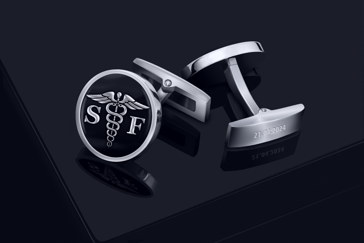 Caduceus cufflinks with enamel