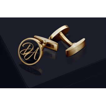 Gold-Plated Round Monogram Cufflinks