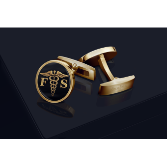 Personalized Gold-Plated Caduceus Cufflinks with Enamel