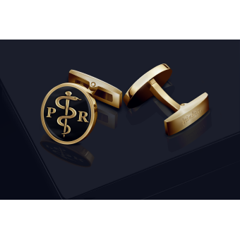 Personalized Gold-Plated Asclepius Cufflinks with Enamel