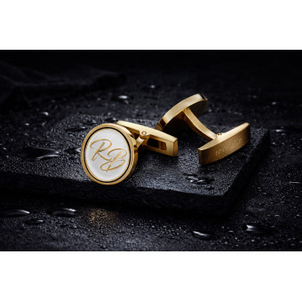 Gold-Plated Round Monogram Cufflinks