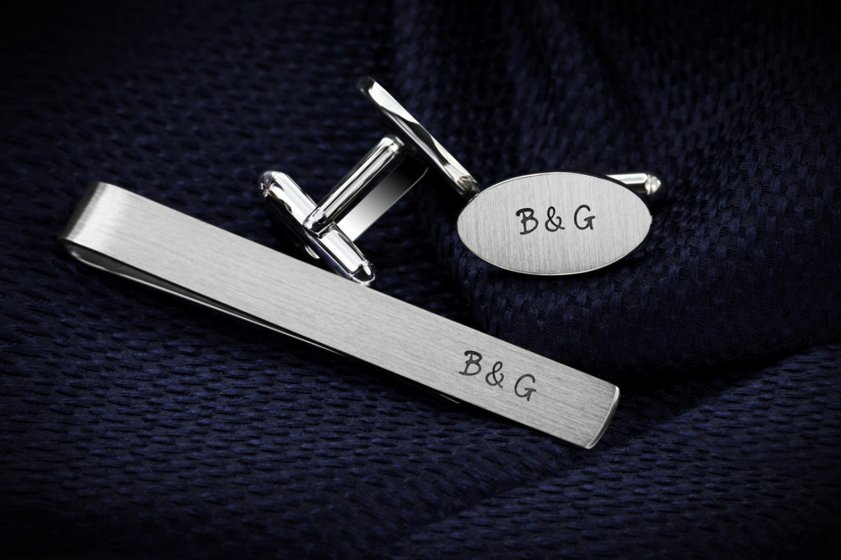 Personalized set - cufflinks and tie clip