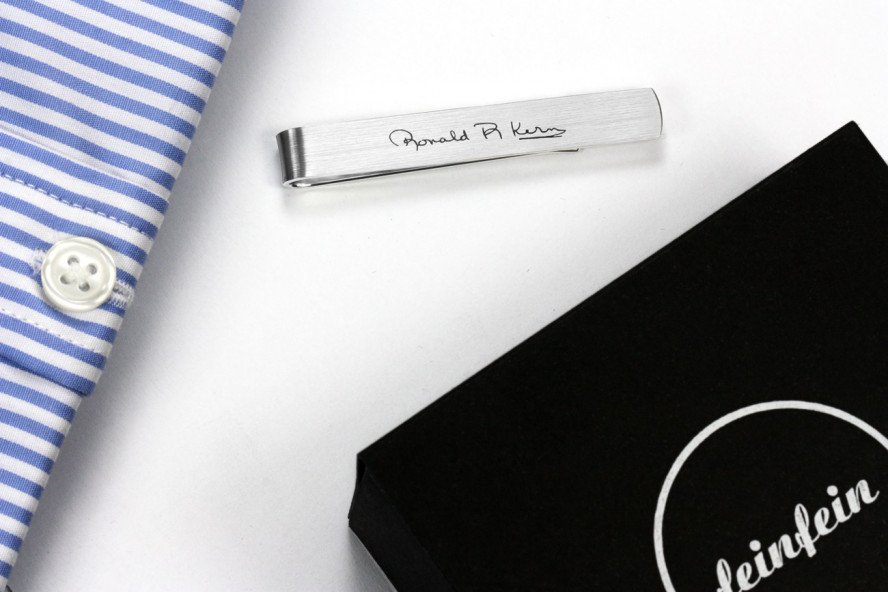 Engraved sterling silver tie clip with your handwriting 